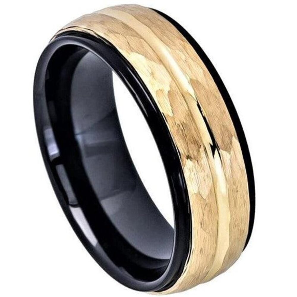 Mens Wedding BandsTwo-Tone Black IP Inside Yellow Gold Groove Line